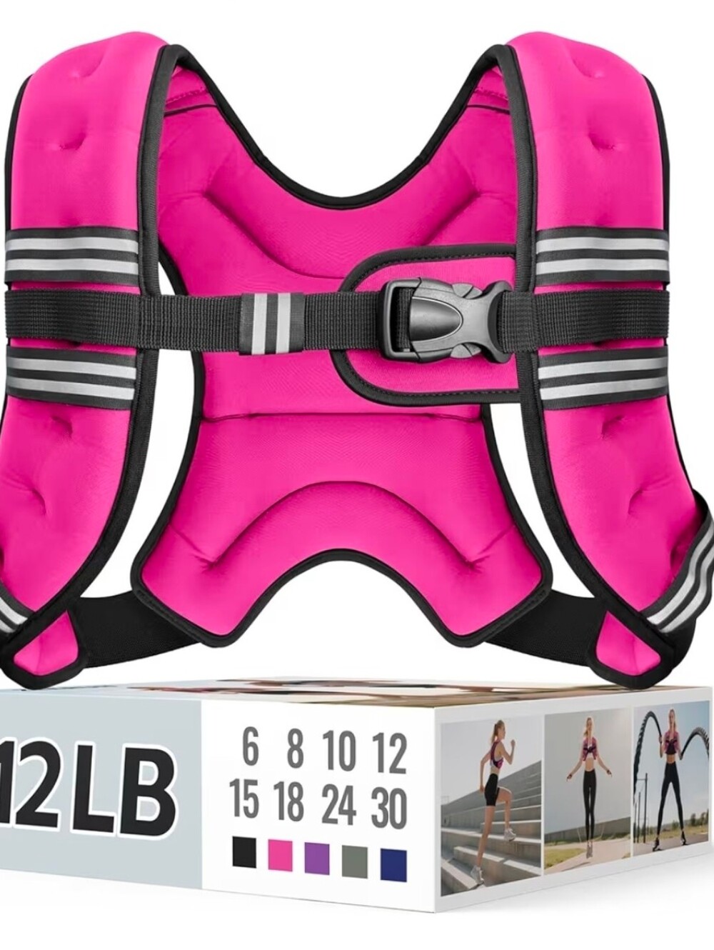 Pink ZELUS Weighted Vest, 12 lb/Weight Vest with Reflective Stripe & Jump Rope